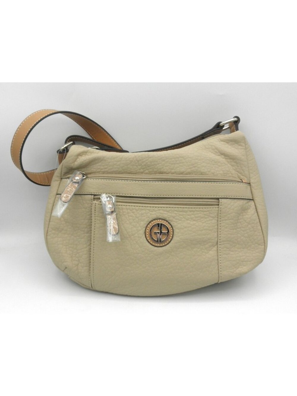 Giani Bernini Hobo Bag Faux Pebbled Leather Tan Oatmeal NWT Adjustable Strap